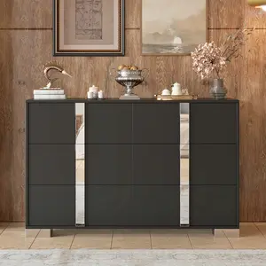 [Bellemave]Elegant Modern Dresser with Metal Foot,Mirrored Storage Cabinet with 6 Drawers for Bedroom,Living Room
