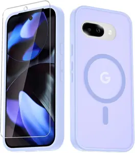Google Pixel 9a Case, Magnetic Phone Case with 1 Screen Protector [Military Grade Protection] [Compatible with MagSafe] Translucent Matte Protective Cover for Pixel 9a, Lavender Purple Shockproof Fingerprint