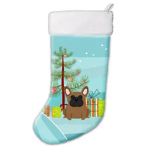 212 MAIN Brown Suede French Canine Christmas Stocking - Festive Home Decorations, Merry Christmas Tree Artwork, Machine Washable Room Accessory, Christmas Decorations