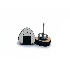 Onigiri Rice Ball Earrings - Elegant Design, Made from Wood, Ideal for Everyday Wear