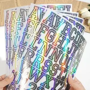 6pcs 1.5 Inch Holographic Reflective Waterproof Letter Number Stickers, Iridescent Outline DIY Decals for Helmets Bikes Motorcycles