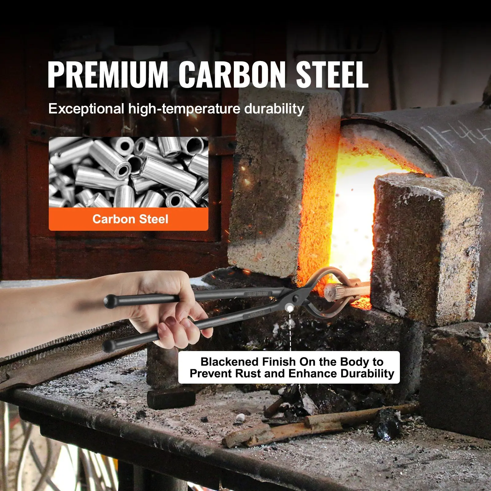 VEVOR Blacksmith Tongs, 18' V-Bit Bolt Tongs, Carbon Steel Forge Tongs with A3 Steel Rivets, for Long, Irregular, and Nail-shaped Forgings, for Beginner and Seasoned Blacksmiths and Bladesmiths