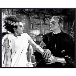 Bride of Frankenstein Decor - Frankenstein Poster for Home Theater - Vintage Horror Movie Wall Art - Perfect Bridal Shower Gift - Artistic Kitchen Paintings