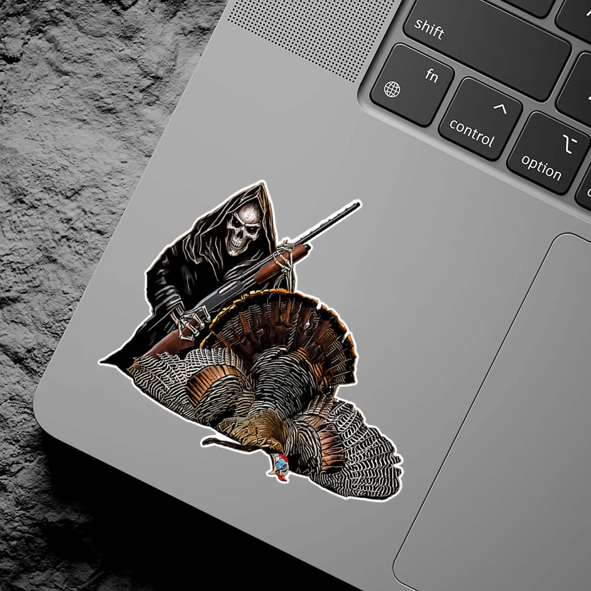 Grim Reaper Turkey Hunting Vinyl Sticker, Grim Reaper with Shotgun Decal, Waterproof Outdoor Sticker for Cooler, Tumbler