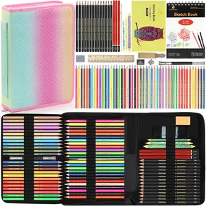 78pcs Drawing Sketching Kit Art Set with 3-Color Sketchbook Portable Case Colored Graphite Charcoal Watercolor Mettallic Pencil Gift Set for Artist Adult Beginner