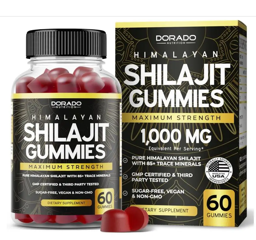 Shilajit Gummies For Men & Women (High Potency Gold Grade with 85+ Trace Minerals with Fulvic Acid) - Energy & Immunity Support - Third Party Tested, Non GMO, Vegan & Made in USA - (60 Gummies)