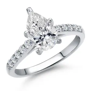 1.20 Cttw IGI Certified Lab Grown Diamond in 10K White Gold Engagement Ring for Women | 1.00 Ct Pear Shape Center | E-F Color | VS1-VS2 Clarity