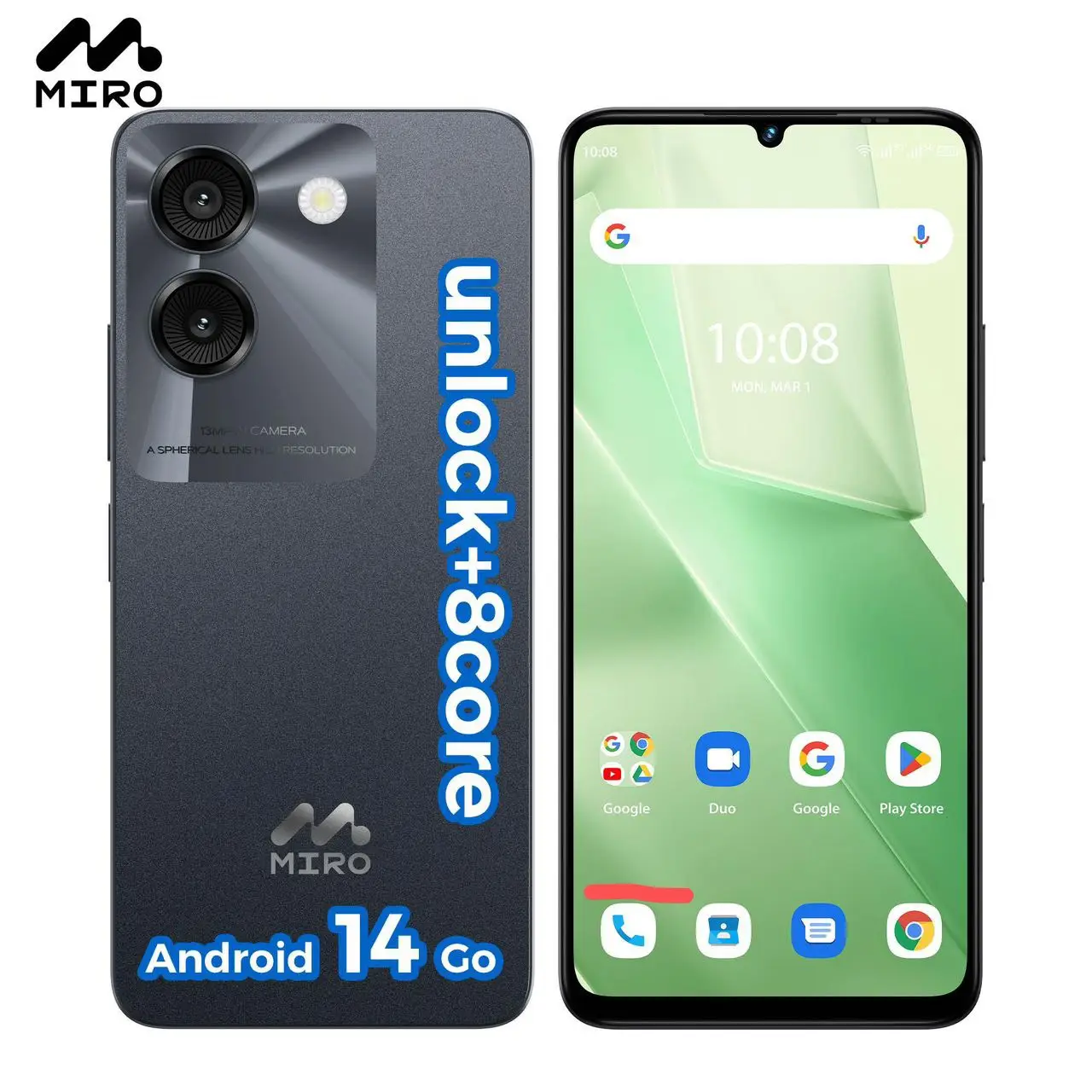 Miro phone A67 Unlocked 8Core Android 14GO 6.75''HD Large Screen Smartphone with Expandable Storage 1TB