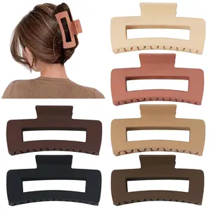 4 Inch Big Hair Claw Clips 6 Pcs Large Claw Clips for Thick Hair Square Hair Clips for Women Rectangle Hair Clips Nonslip Acrylic Banana Jaw Clips Hair Accessories for Girls -Coffee