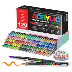 Acrylic Paint Markers Set,Automatic Ink Control Soft Brush Tip Acrylic Paint Pens for Wood Rock Glass Canvas Stone Fabric Glass Metal Ceramic Canvas DIY Crafts Art Supplies,Back to School,Halloween,Christmas Gift