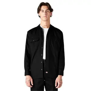 Dickies Men's Long Sleeve Flex Twill Fabric Work Shirt - Black, Fitted, Plain, Original Menswear, Medium Length, Functional Build with Pockets, All-Season Casual Classic