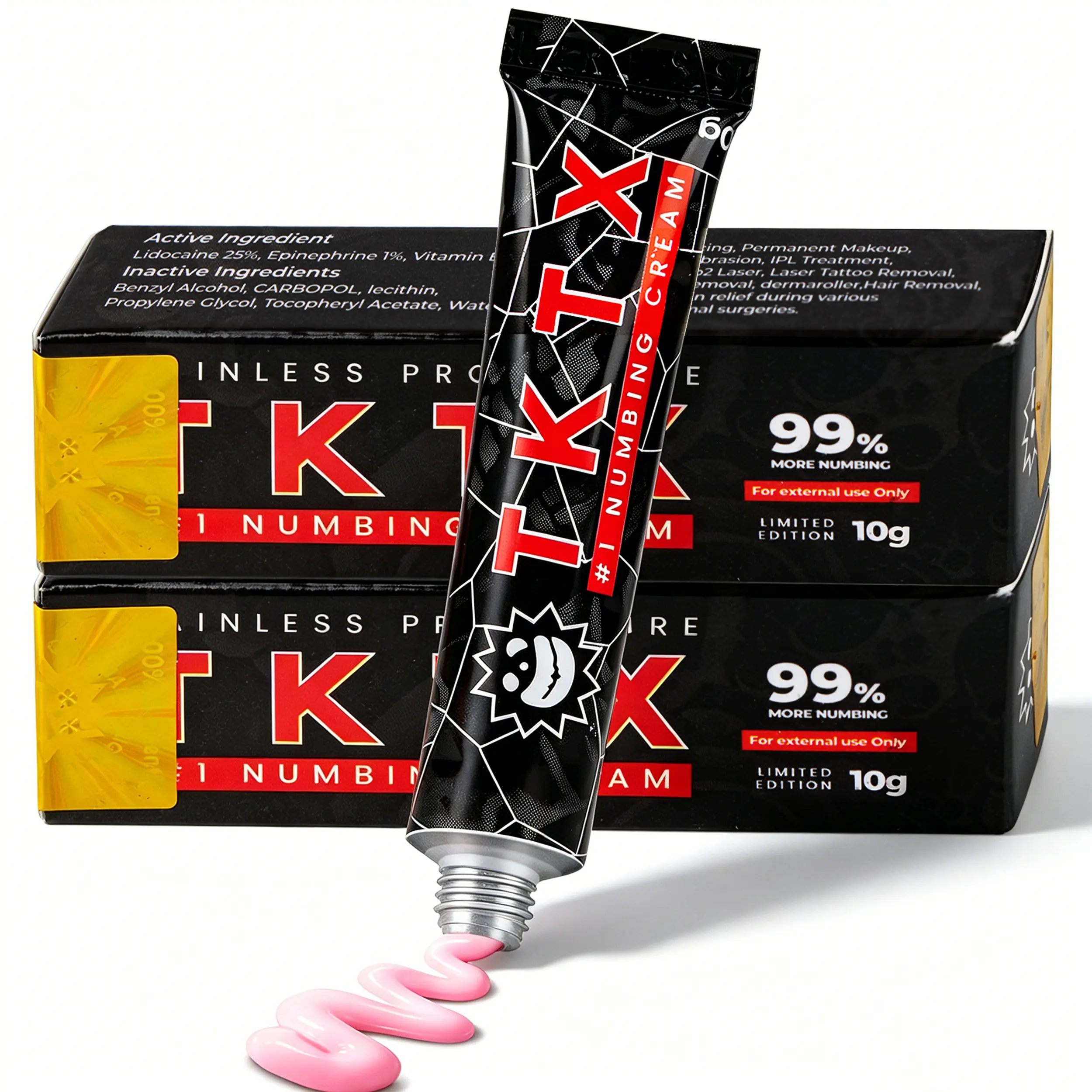 TKTX Tattoo Numbing Cream Black- Limited Edition Painless Procedure 99% Very Strong - For Tattoos - Laser Removal - Waxing - EyebrowThreading - Tattoo External Cream - 10g
