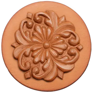 600 Glorious Spring Rycraft 2" round Cookie Stamp with handle and glaze, for decorating cookies, chocolate, fondant as well as paper and clay crafts. Handmade in the USA since 1968.