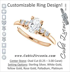 Cubic Zirconia Engagement Ring- The Karima (Customizable Oval  Cut 5-stone style with Quad Bar-set Round Accents)