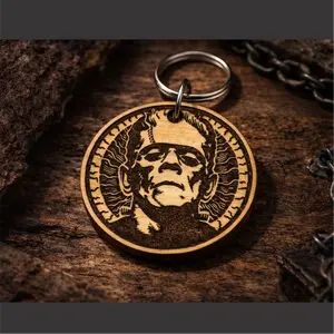 Frankenstein - wood laminate keychain with stainless steel hardware
