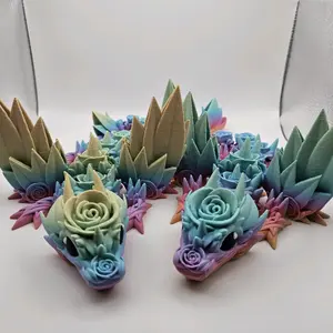 3D Printed Articulating Rainbow Rose Dragon Figurine Great Gift and Desk Figure