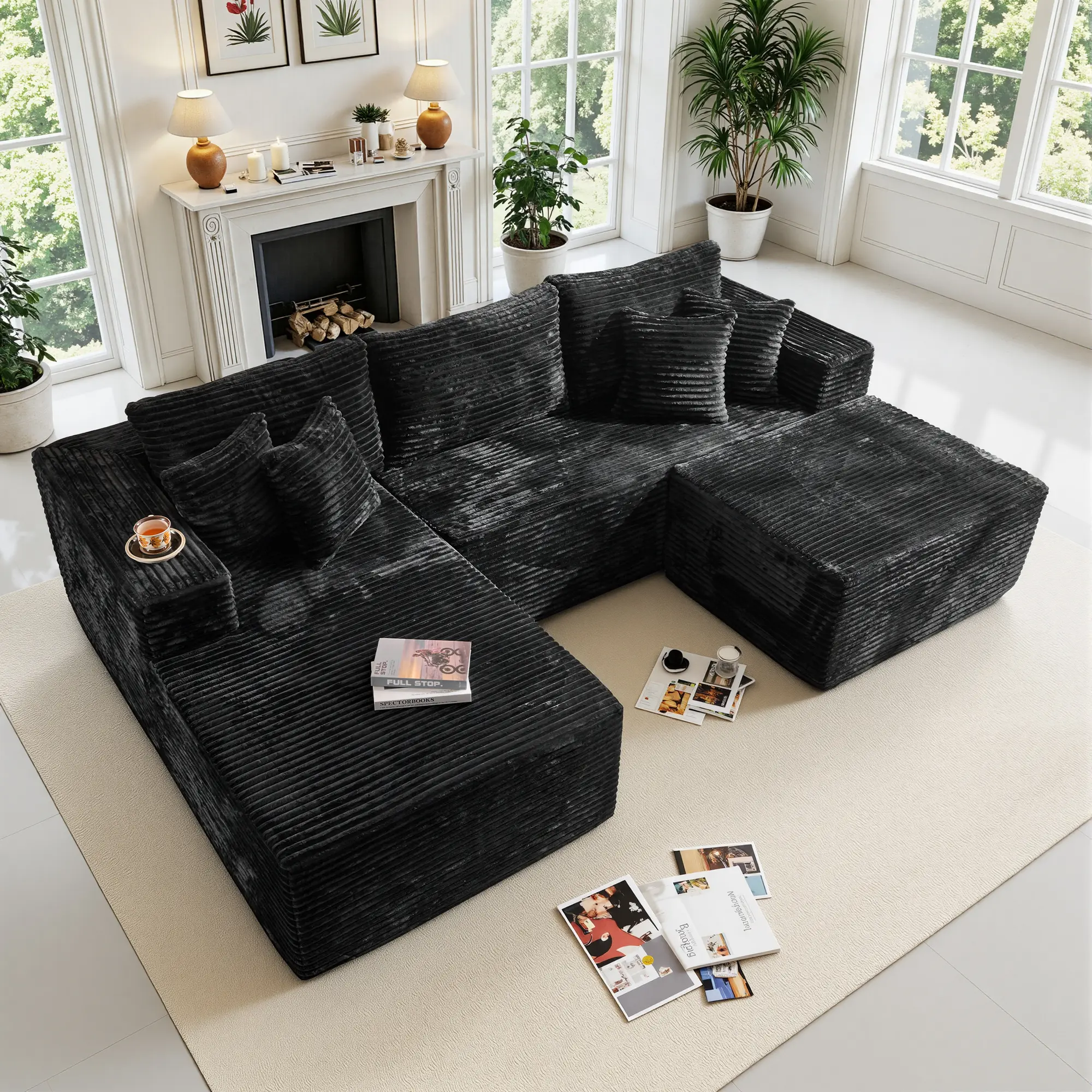 CAODOC Oversized Modular Sectional Sofa Couches With Ottoman L-Shape Couch 3 Seat Modular Sofa Memory Foam Sectional Couches for Living Room, Cloud Couch with Chaise