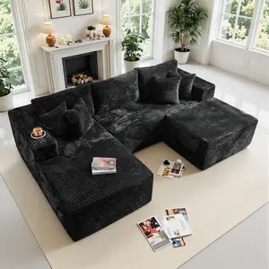 CAODOC Oversized Modular Sectional Sofa Couches With Ottoman L-Shape Couch 3 Seat Modular Sofa Memory Foam Sectional Couches for Living Room, Cloud Couch with Chaise