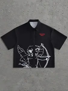 Men's Plus Size Short Sleeve Graphic Printed Shirt, Classic Button Design, Ultra-Practical Casual Style, Summer Woven Fabric, Fitted Look, Casual Stylish Menswear