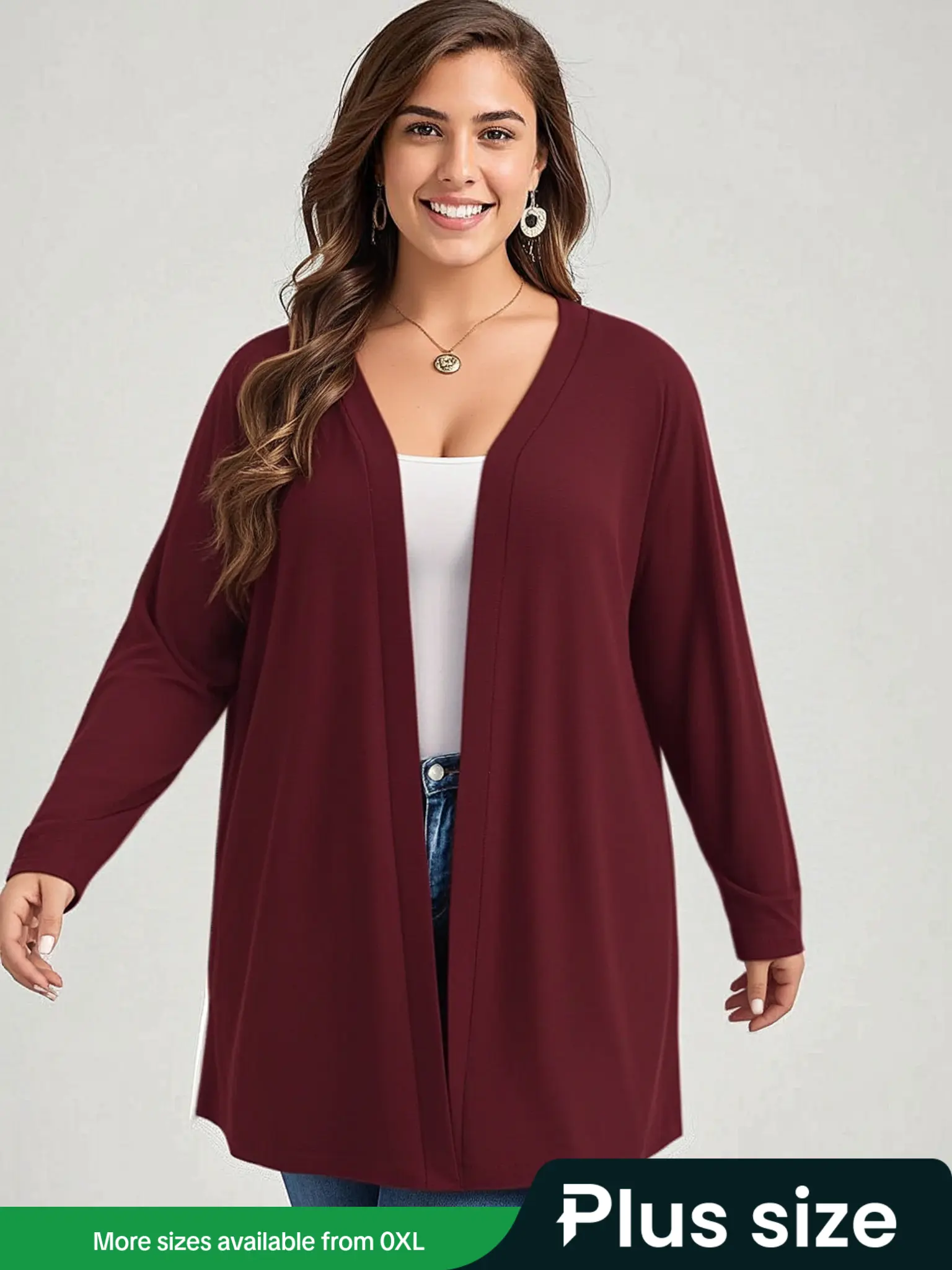 Plus Size Women's Casual Knit Cardigan, Soft Fabric Fashion Sweater, Versatile Plain Color Top, European Style Open Front Coat