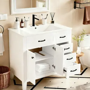 Soges 20/30/36 Inches Bathroom Vanity with Ceramic Undermount Sink, Modern Simple Vanity Cabinet with Drawers & Doors, Solid Wood MDF Frame Spacious Storage with Combo Sink