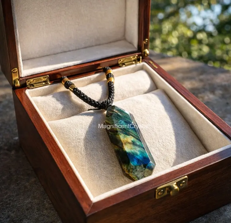 Healing Labradorite Crystal Hexagonal Points Pendant Stone Reiki Amulet Necklace Healing Labradorite Crystal Hexagonal Points Pendant Stone Reiki Amulet Necklace
