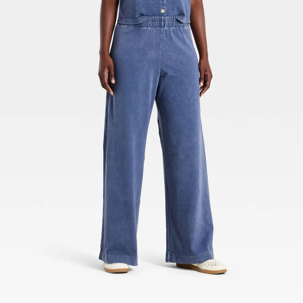 Women's High-Rise Wide Leg Knit Pull-On Pants - Universal Thread Navy Blue XL