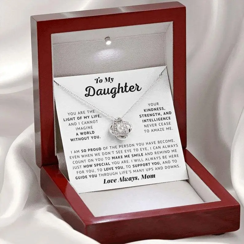 To My Daughter - Proud of You - Love Knot Necklace | A Special Gift from Mom for Birthday, Graduation, or Confirmation | Celebrate Her Achievements with This Meaningful Present | Sentimental Jewelry to Show How Proud You Are 1