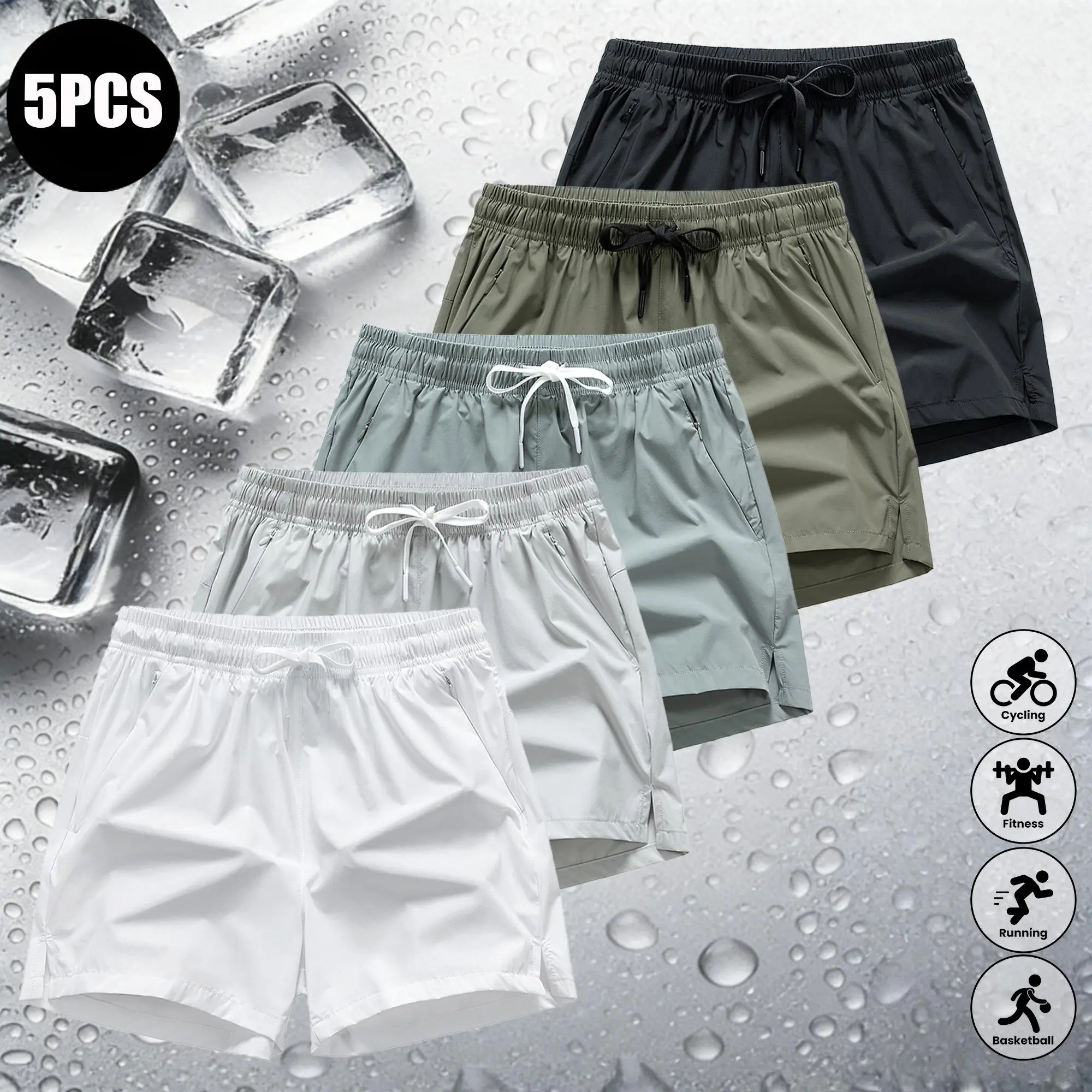 Men’s 5-Pack 5-Inch Athletic Shorts — Quick-Dry, Breathable Running Shorts with Zipper Pockets, Summer Fitness