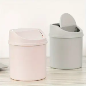 1pc Mini desktop trash bin office small bedside storage bin with lid cute bedroom car mounted small paper basket on the table