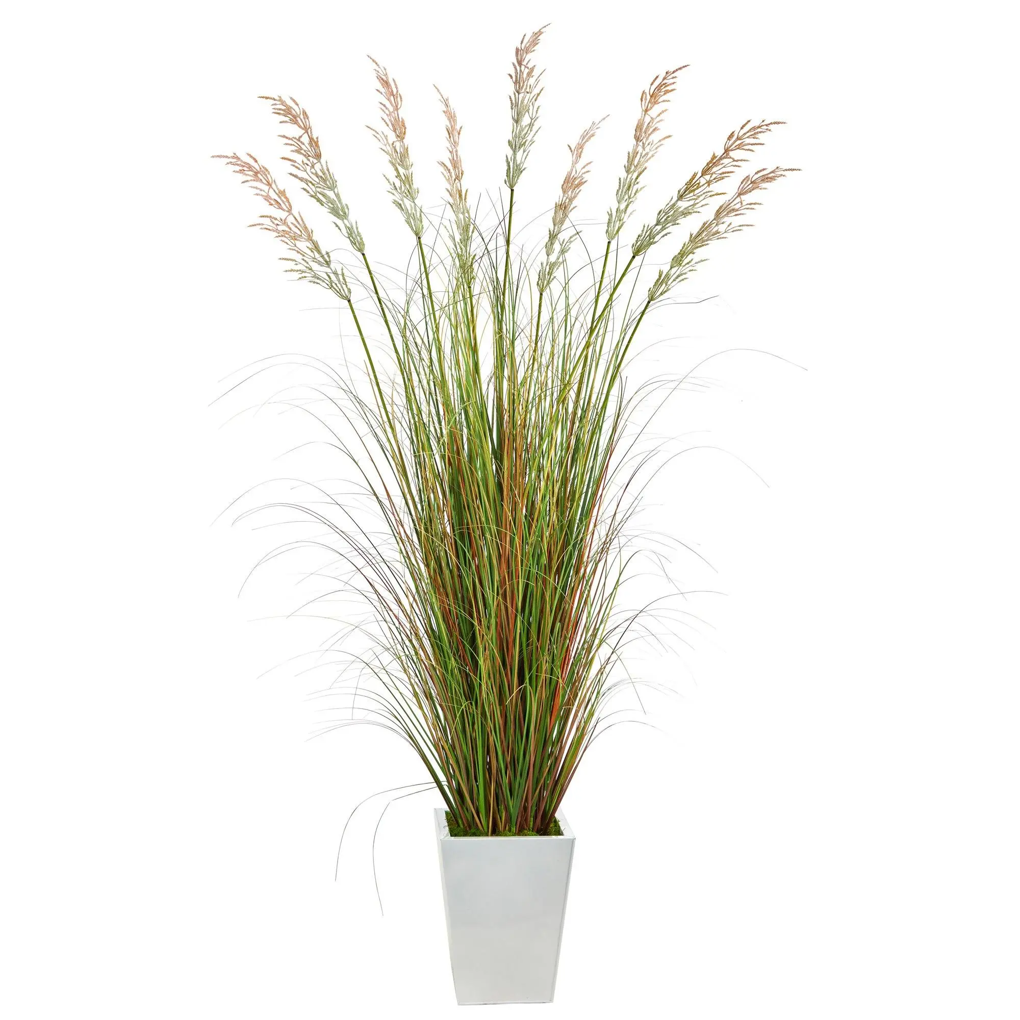 74in Lifelike Artificial Grass Plant with Included White Metal Pot - Plant Decor for Home Decor, Grass Accents with Mixed Hues Different-Sized Blades, Botanical Aesthetic Foliage for Color-Needed Spaces