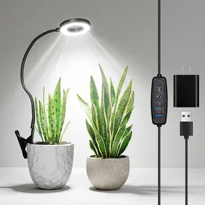 Bamworld Grow Lights for Indoor Plants Full Spectrum, LED Grow Light with Timer & 5 Brightness Levels, Clip-On Plant Lamp with Adjustable Gooseneck for Seedlings, Herbs, and Houseplants