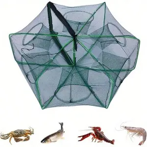 6/8/10 Hole Foldable Hexagonal Fishing Net Portable Fishing Net Catcher - Durable Nylon Lobster, Crab, and Fish Catching Tool Suitable for Outdoor Fishing Adventure