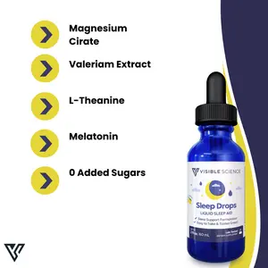 Visible Science Sleep Drops | Magnesium & Valerian Root Liquid Supplement | Berry Flavor | 2 fl oz | Easy-to-Take | Lab Tested Easy Consumption