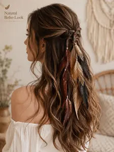 2026 Tiktok Bohemian Style Feather Hairpin, Handmade Exotic Hair Ornament, Light Festival Accessory for Ladies and Girls
