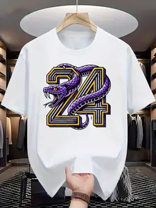 Men's Graphic 24 Number & Snake Print T-Shirt Breathable Regular Fit Short Sleeve for Summer Spring, Machine Washable Gift for Men, Casual Wear | Snake Print Shirt | Digital Print Topvintage graphic tees men  gifts Cotton Menswear