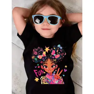 Girls T Shirts Fun Girl With Colorful Hair And Peace Sign Print 100% Cotton Short Sleeve Graphic Tee Durable Fabric All Seasons