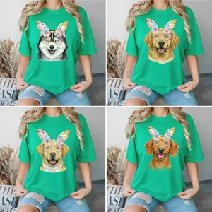 50 Dog Breeds Dog Lover Shirt - Cute Easter Bunny Puppy Graphic Tee Featuring Husky Golden Retriever Labrador Dachshund Corgi Poodle Beagle Bulldog Chihuahua Shiba Inu, Dog Mom Gift
