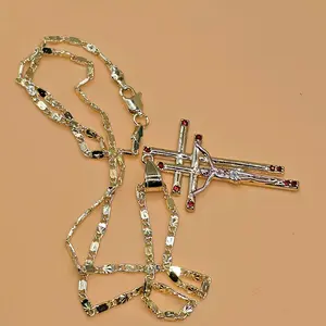 Double Cross 2.1 Crucifix with 2.5 19.75 Cut Style Chain Copper Gold-Plated Religious Accessory for Kids Unisex Not Water Resistant