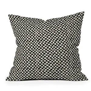 20" x 20" Iveta Abolina Lazy Checker Outdoor Throw Pillow Coal Black - Deny Designs: Checkered Design, Square Shape, Polyester Fill