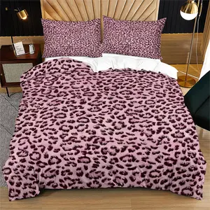 2/3 Pcs Dusty Pink-Brown Leopard Print Bedding Decorative Duvet Cover Set (Duvet cover/Quilt cover), 1 Quilt Cover & 1/2 Pillowcases (no filler),  Fits Bedroom/Hotel/Homestay Decor, Ideal for Soft Retro Style Fans/Families/Hotel Buyers/Anniversary Gifters