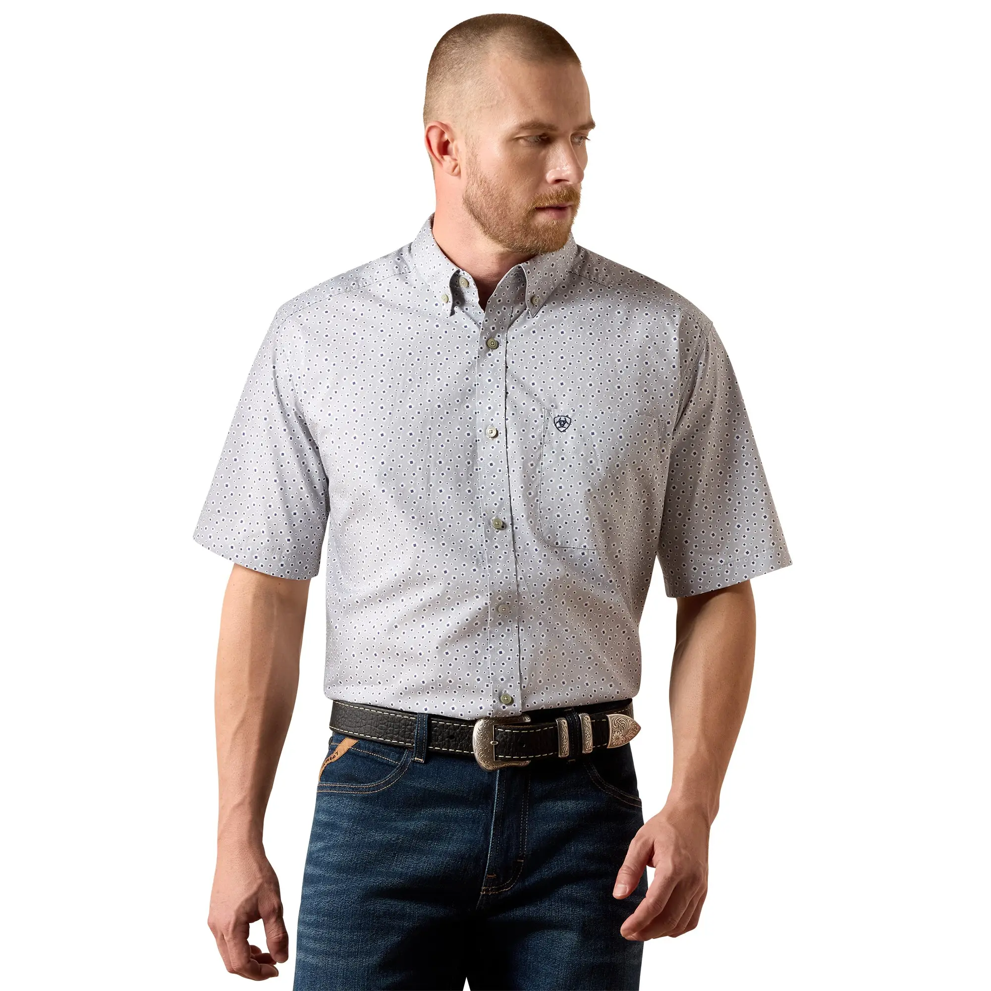 Ariat Men's Bosco Sleet Grey Geo Print Button Down Shirt 10073526
