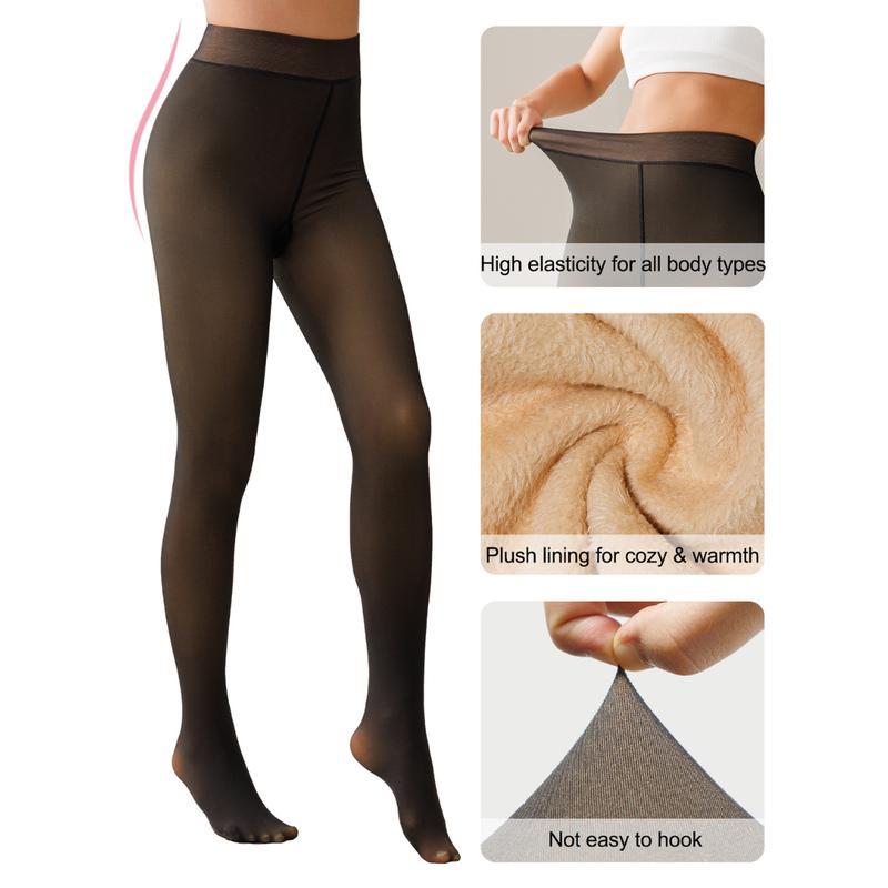 2pcs Women's High-Waist Fleece-Lined Tights Soft Warm Stretchy Semi-Sheer Black Pantyhose for Fall Winter Comfort Style Valentine's Day Gift for Wife Girlfriend - Fit 2pcs Women's High-Waist Fleece-Lined Tights Soft Warm Stretchy Semi-Sheer Black Pantyhose for Fall Winter Comfort Style Valentine's Day Gift for Wife Girlfriend - Fit