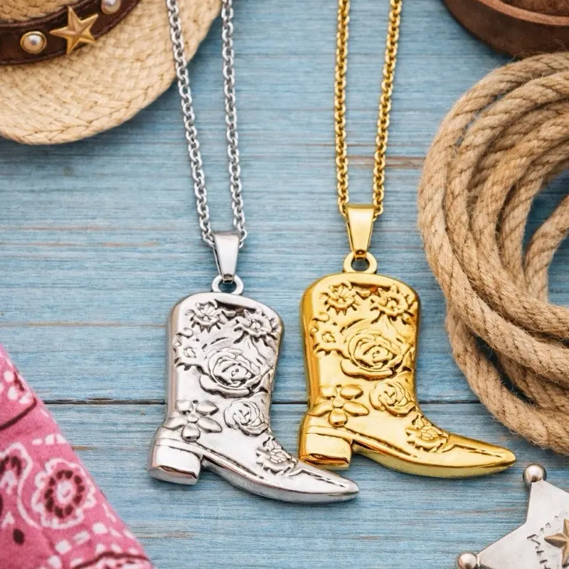 18-20" Western Cowboy Cowgirl Boot Stainless Steel Necklace
