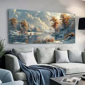 1pc Framed Modern Winter Landscape Painting, - Winter Landscape Art Design Poster, Vibrant Wall Painting for Bedroom and Living Room Decoration, Canvas Painting