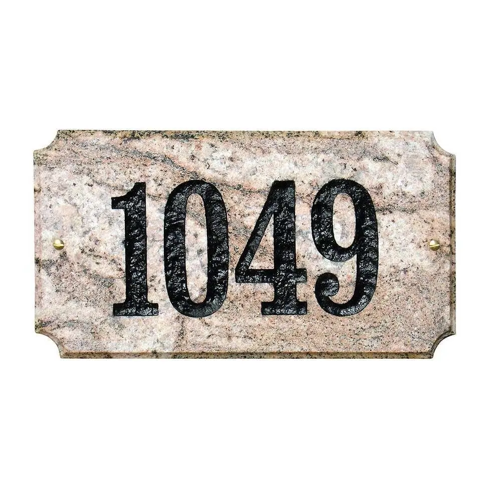 Qualarc Custom Engraved 9 in. Rectangle Solid Granite Address Plaque - Executive Cut Corner, 5 Natural Stone Colors, Outdoor Home Decor Sign for Wall or Lawn Stake Mount, Signs