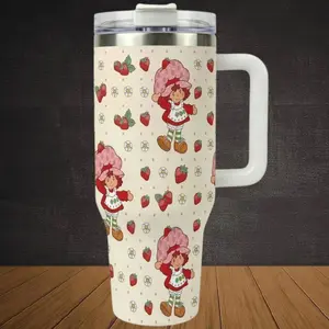 Retro Berry Bloom Tumbler with Handle – 40oz Vintage 80s Cottagecore Style