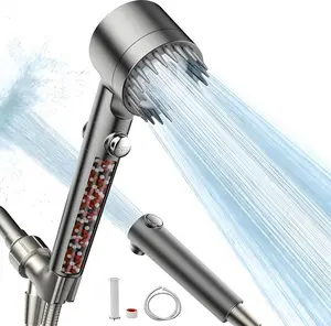 Filtered Shower Head with Handheld,High Pressure Shower Head with Brush for Massaging, High Pressure 3 Spray Mode Showerhead with Switch