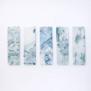 5pcs Ocean Mist Handmade Natural Lacquer Bookmarks – Blue Marble Fluid Art, One-of-a-Kind Aesthetic Gift Set