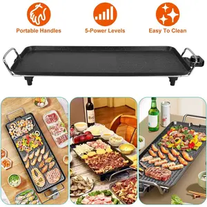 1500W Non-Stick Electric BBQ Grill, Portable Tabletop Griddle for Indoor Outdoor Camping - 4693